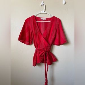 Loft Red Wrap Shirt